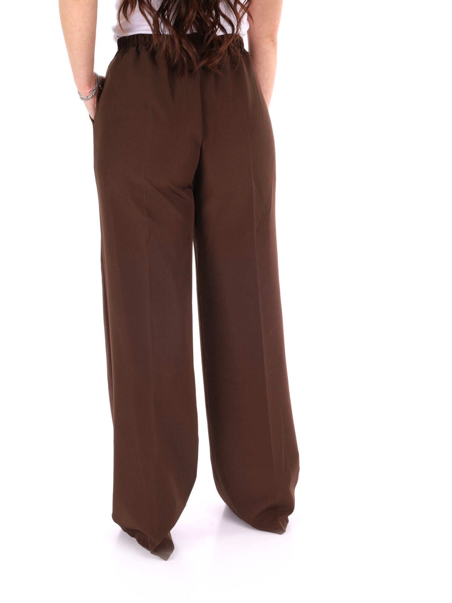 Miss Love pantalone wide leg elegante marrone da donna
