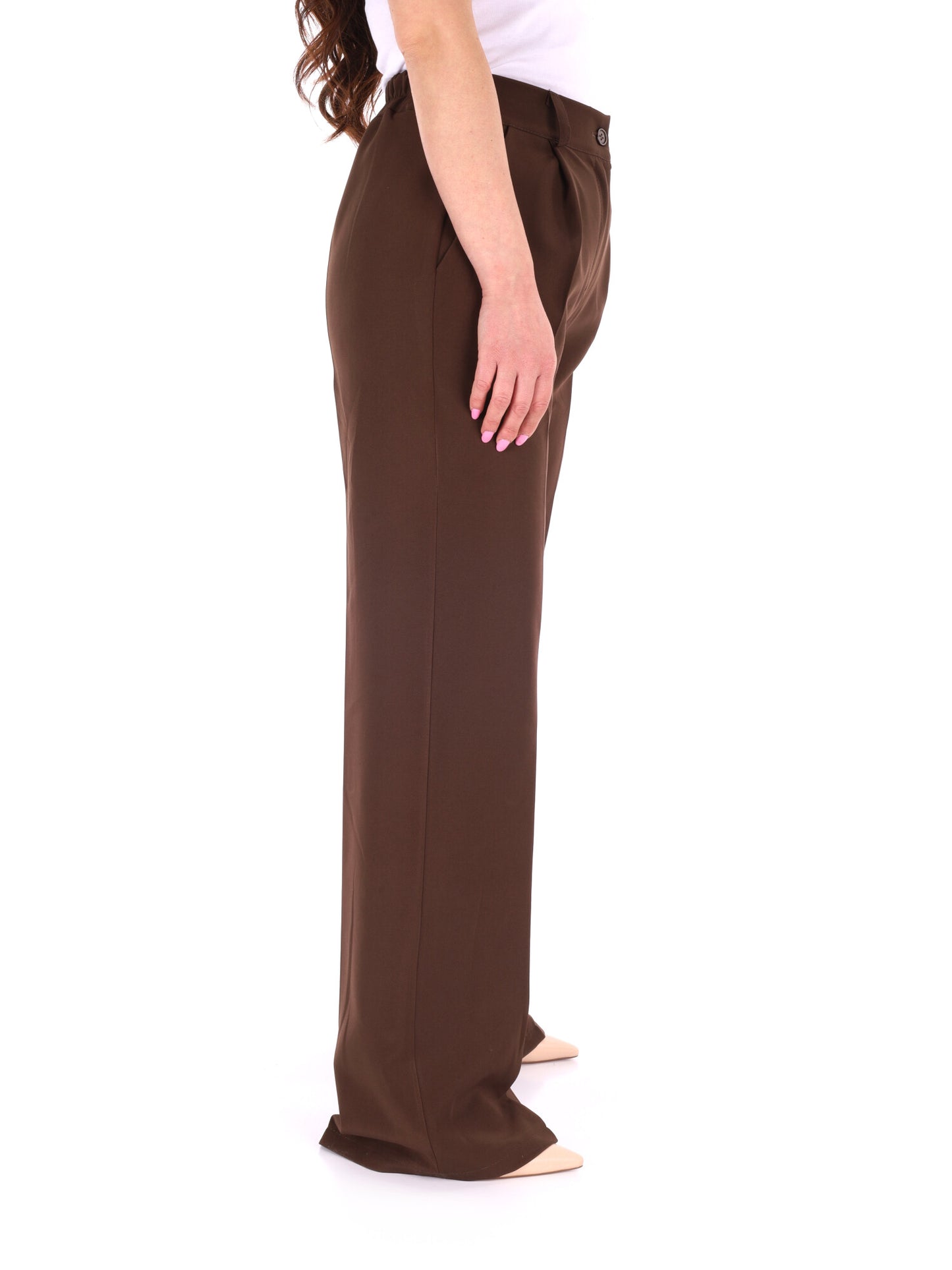 Miss Love pantalone wide leg elegante marrone da donna