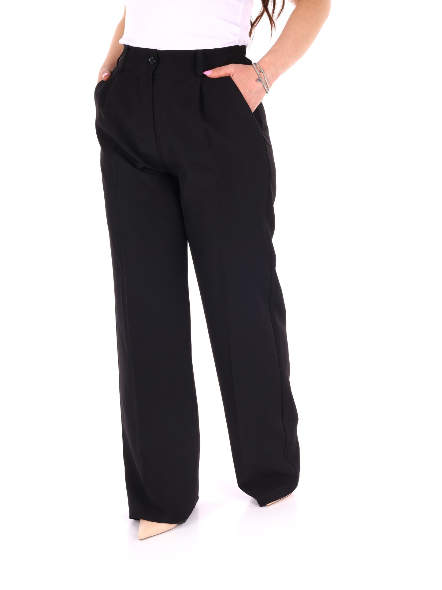 Pantalone wide leg nero elegante Miss Love da donna
