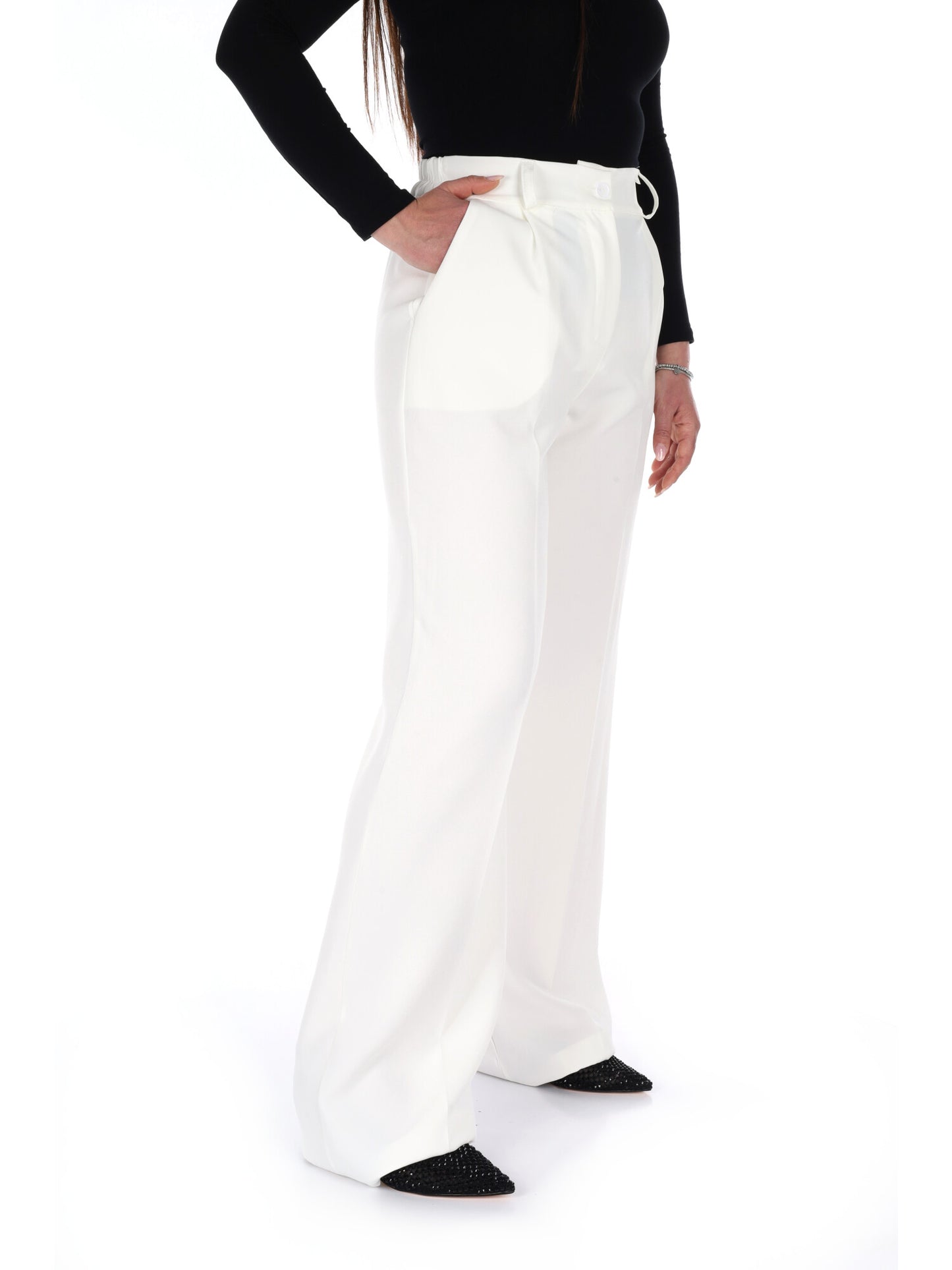 Pantalone wide leg elegante panna da donna Miss Love