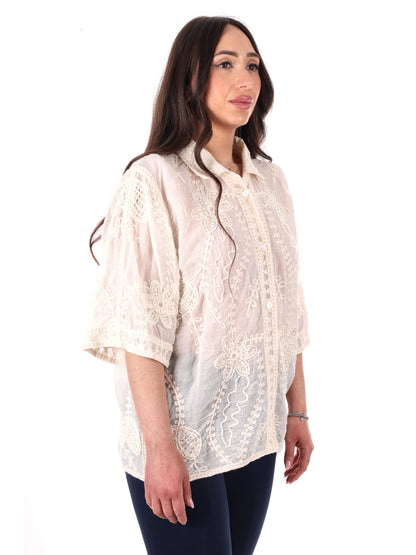 Miss Love camicia elegante beige senza maniche da donna