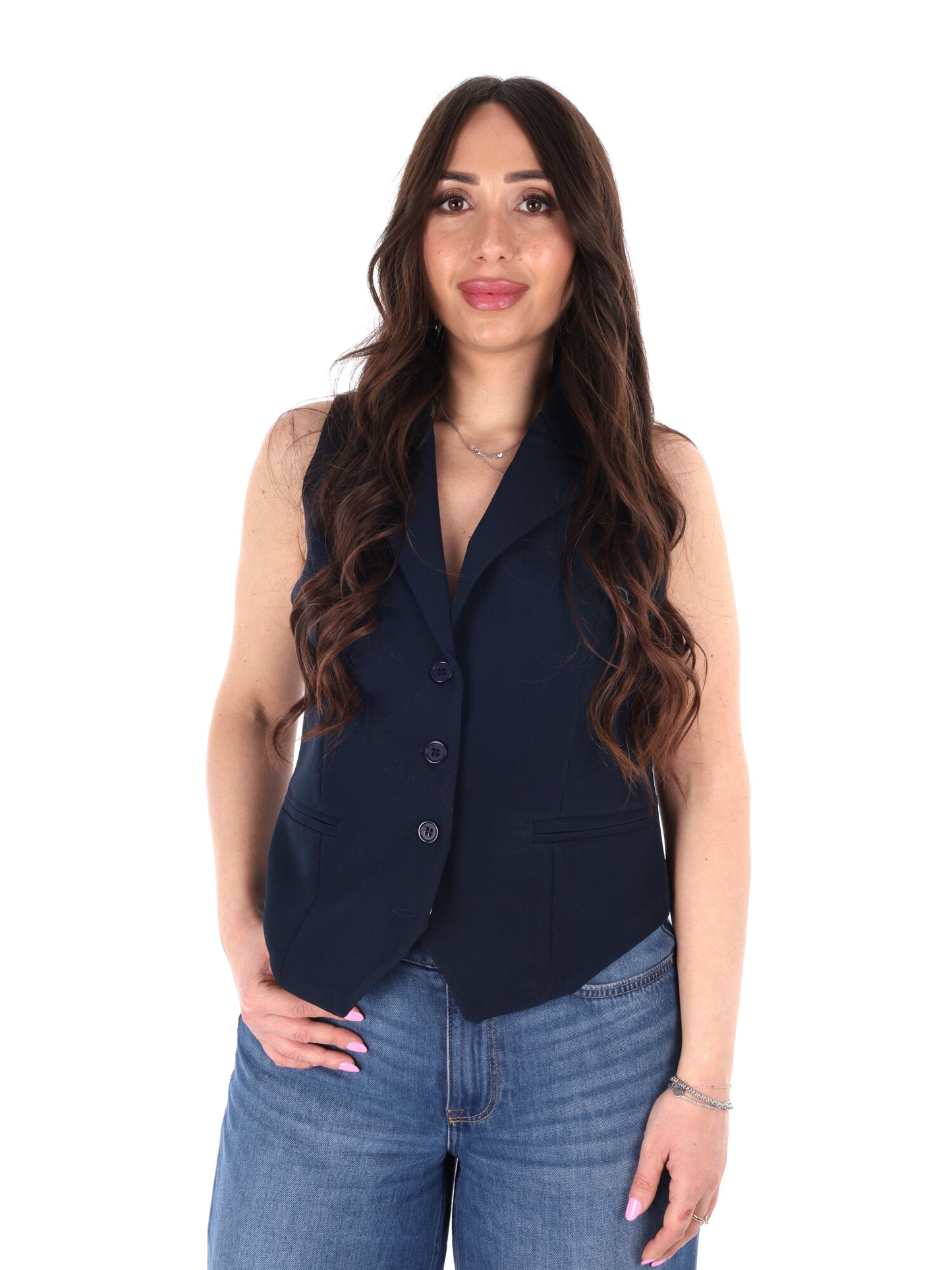Miss Love eleganza raffinata con gilet da completo blu da donna