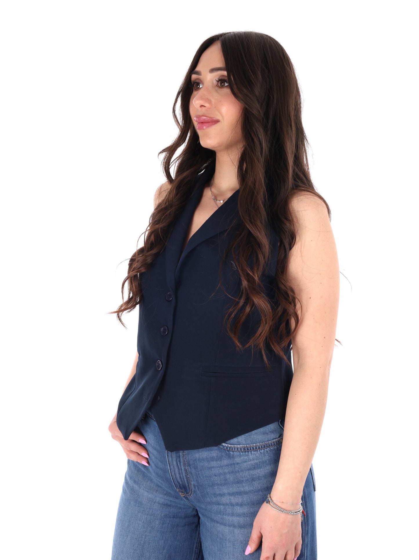 Miss Love eleganza raffinata con gilet da completo blu da donna