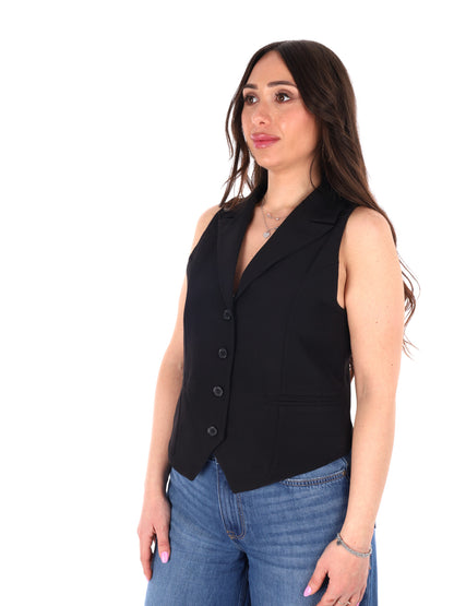 Miss Love gilet elegante da donna nero con rever classico
