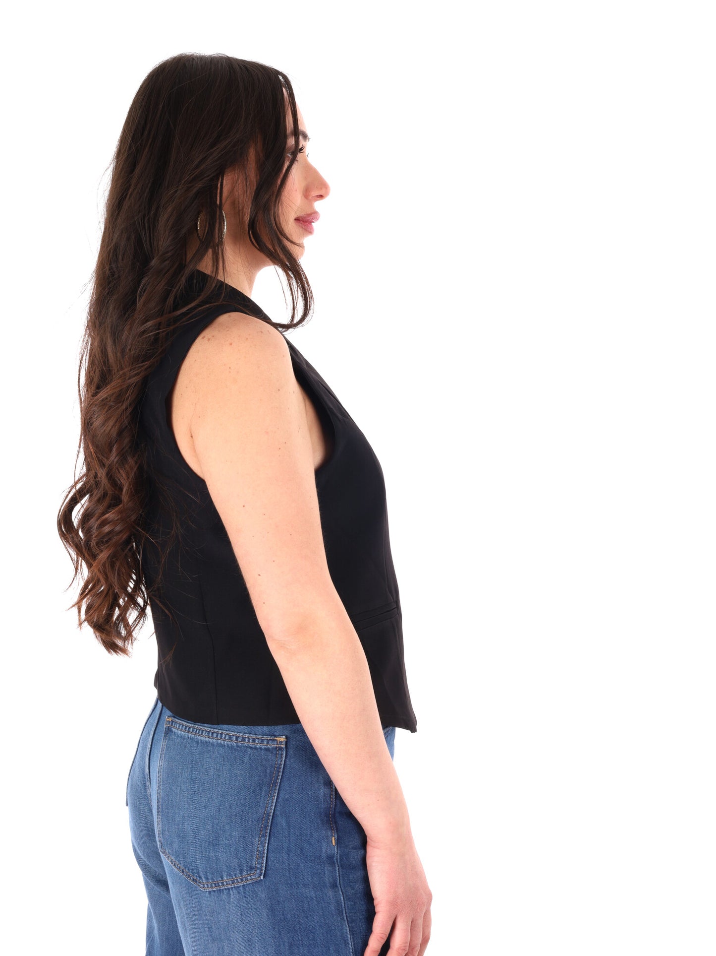 Miss Love gilet elegante da donna nero con rever classico