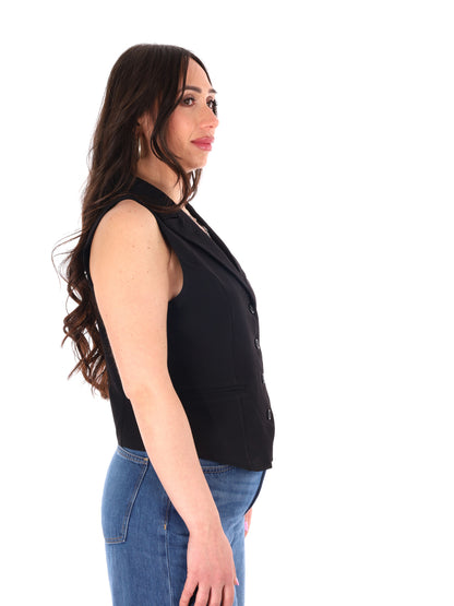 Miss Love gilet elegante da donna nero con rever classico