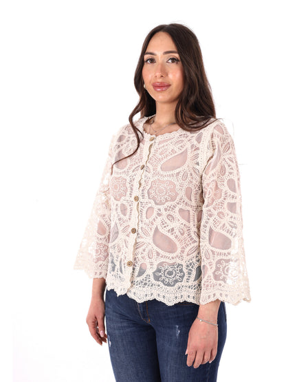 Top senza maniche in pizzo beige Miss Love da donna