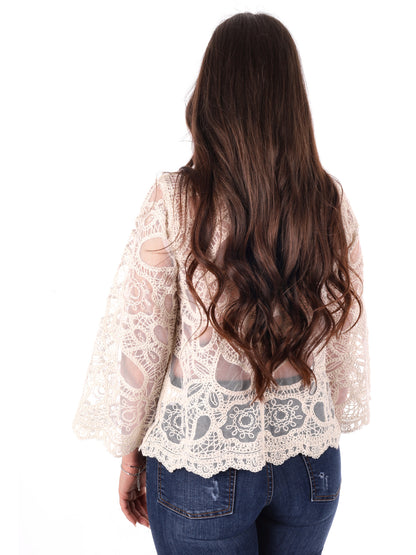 Top senza maniche in pizzo beige Miss Love da donna