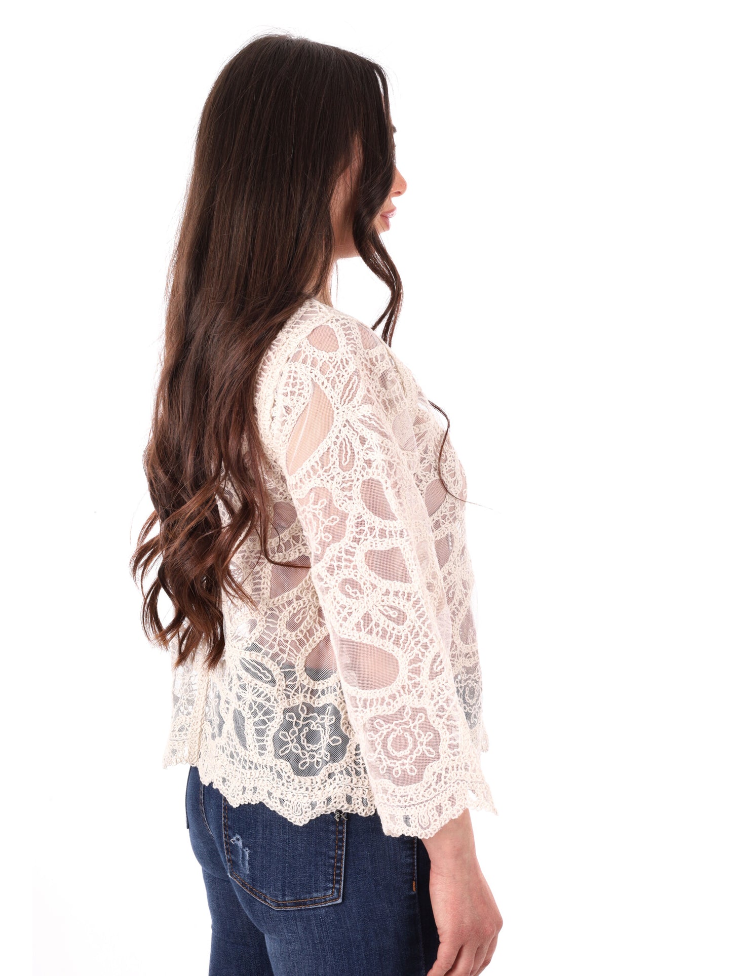 Top senza maniche in pizzo beige Miss Love da donna