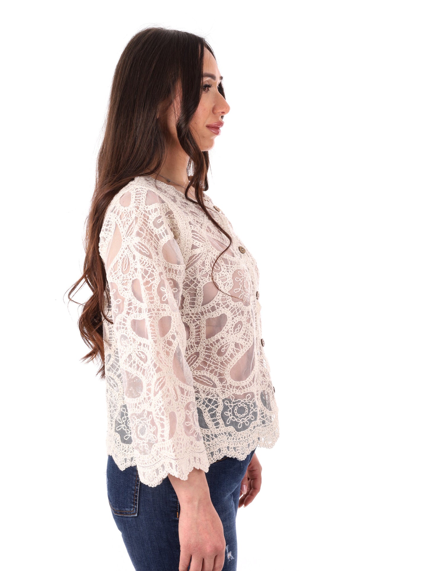 Top senza maniche in pizzo beige Miss Love da donna