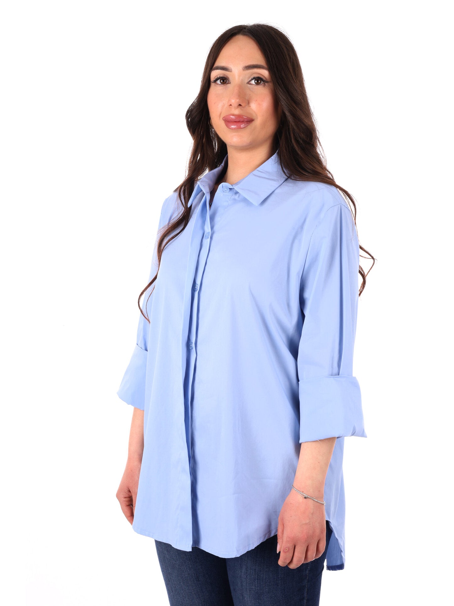 Camicia azzurra Miss Love da donna, stile casual e raffinato