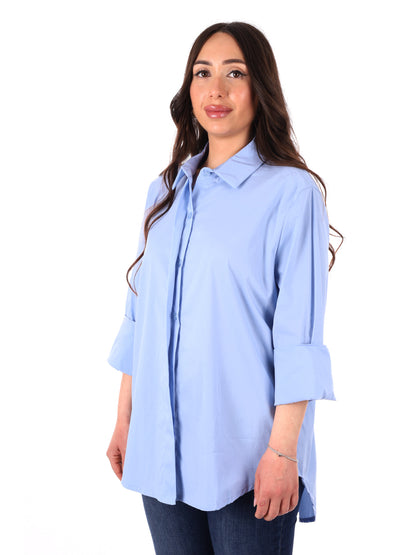Camicia azzurra Miss Love da donna, stile casual e raffinato