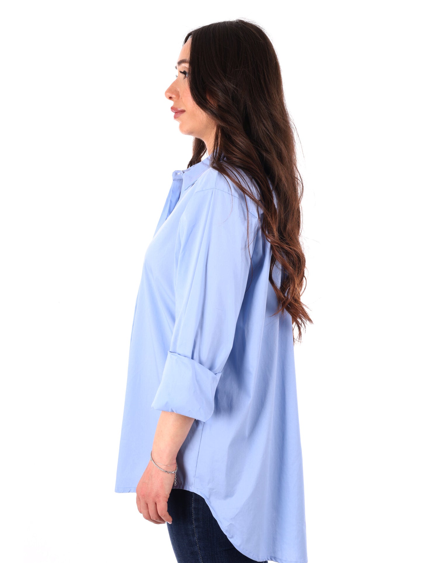 Camicia azzurra Miss Love da donna, stile casual e raffinato