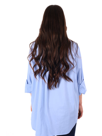 Camicia azzurra Miss Love da donna, stile casual e raffinato
