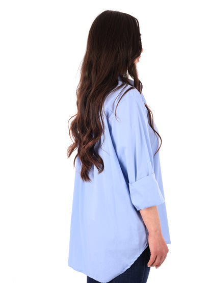 Camicia azzurra Miss Love da donna, stile casual e raffinato