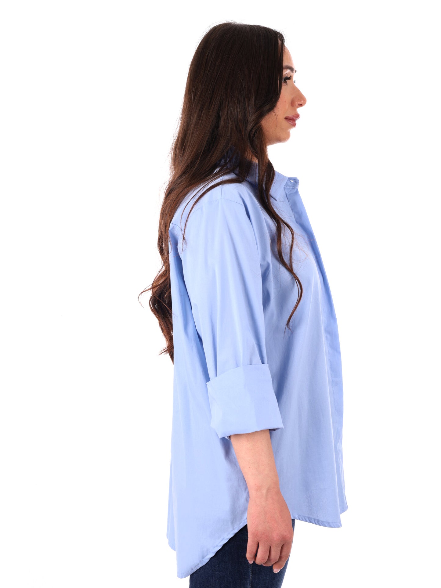 Camicia azzurra Miss Love da donna, stile casual e raffinato