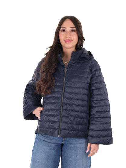 Giubbino leggero trapuntato blu con cappuccio da donna Miss Love