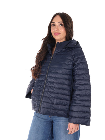Giubbino leggero trapuntato blu con cappuccio da donna Miss Love