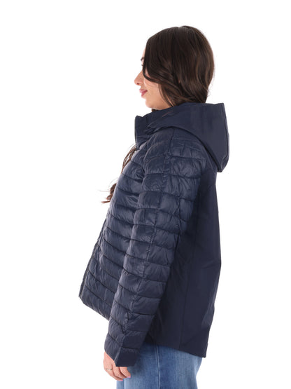 Giubbino leggero trapuntato blu con cappuccio da donna Miss Love