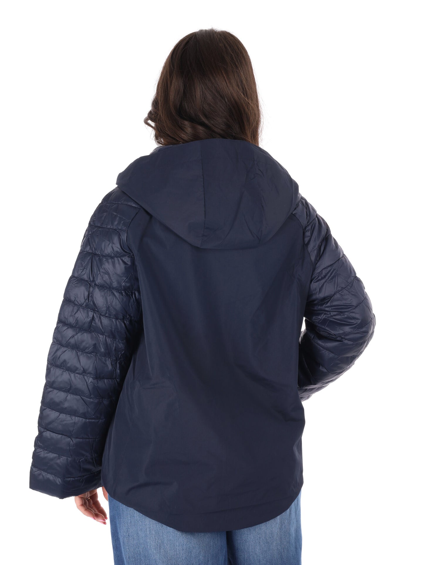Giubbino leggero trapuntato blu con cappuccio da donna Miss Love
