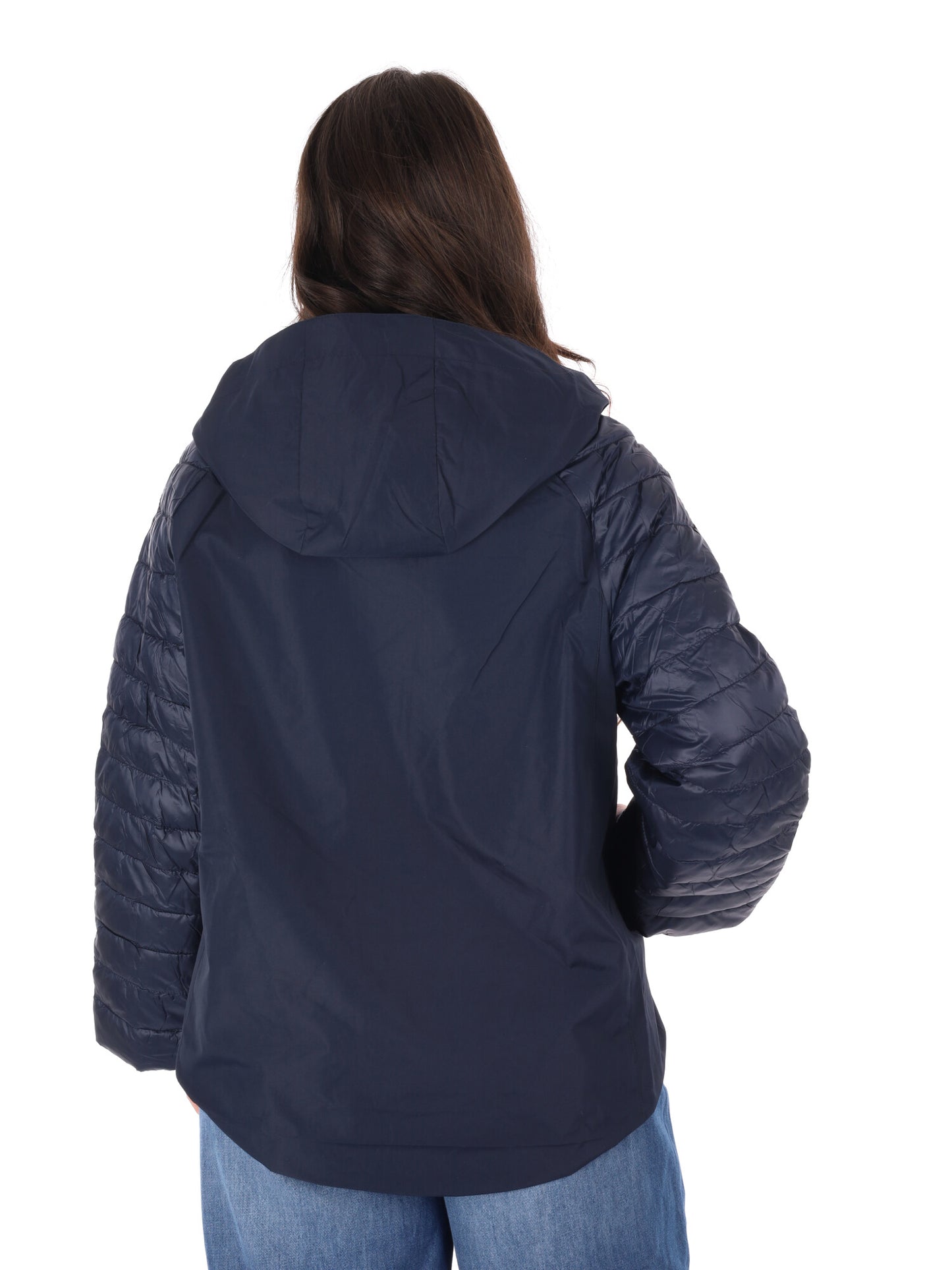 Giubbino leggero trapuntato blu con cappuccio da donna Miss Love