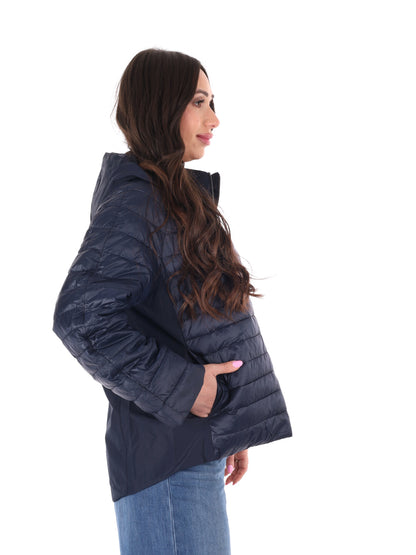Giubbino leggero trapuntato blu con cappuccio da donna Miss Love