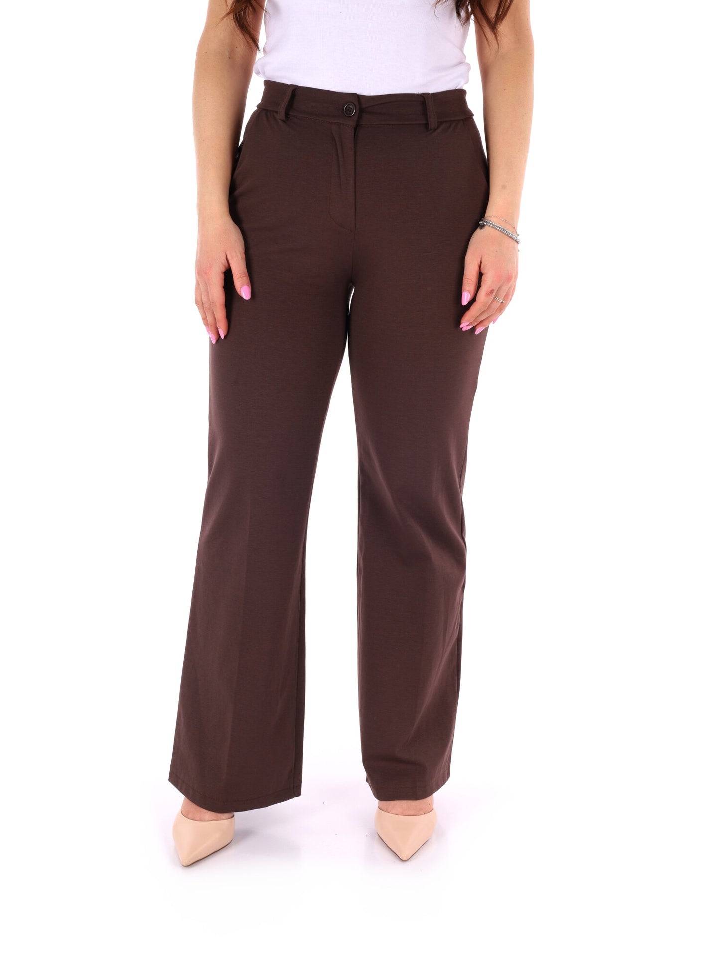 Pantalone elegante Miss Love marrone da donna, vestibilità regular