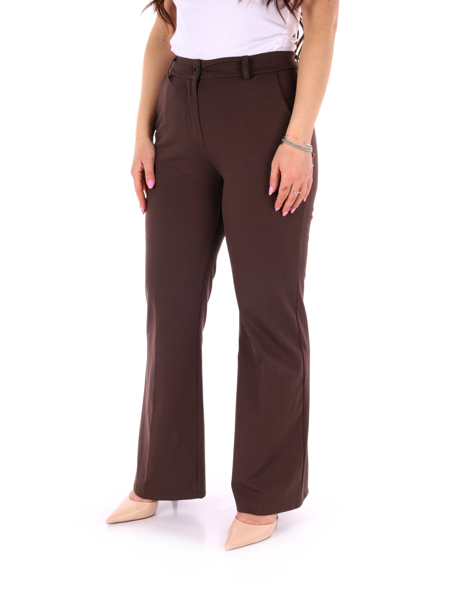 Pantalone elegante Miss Love marrone da donna, vestibilità regular