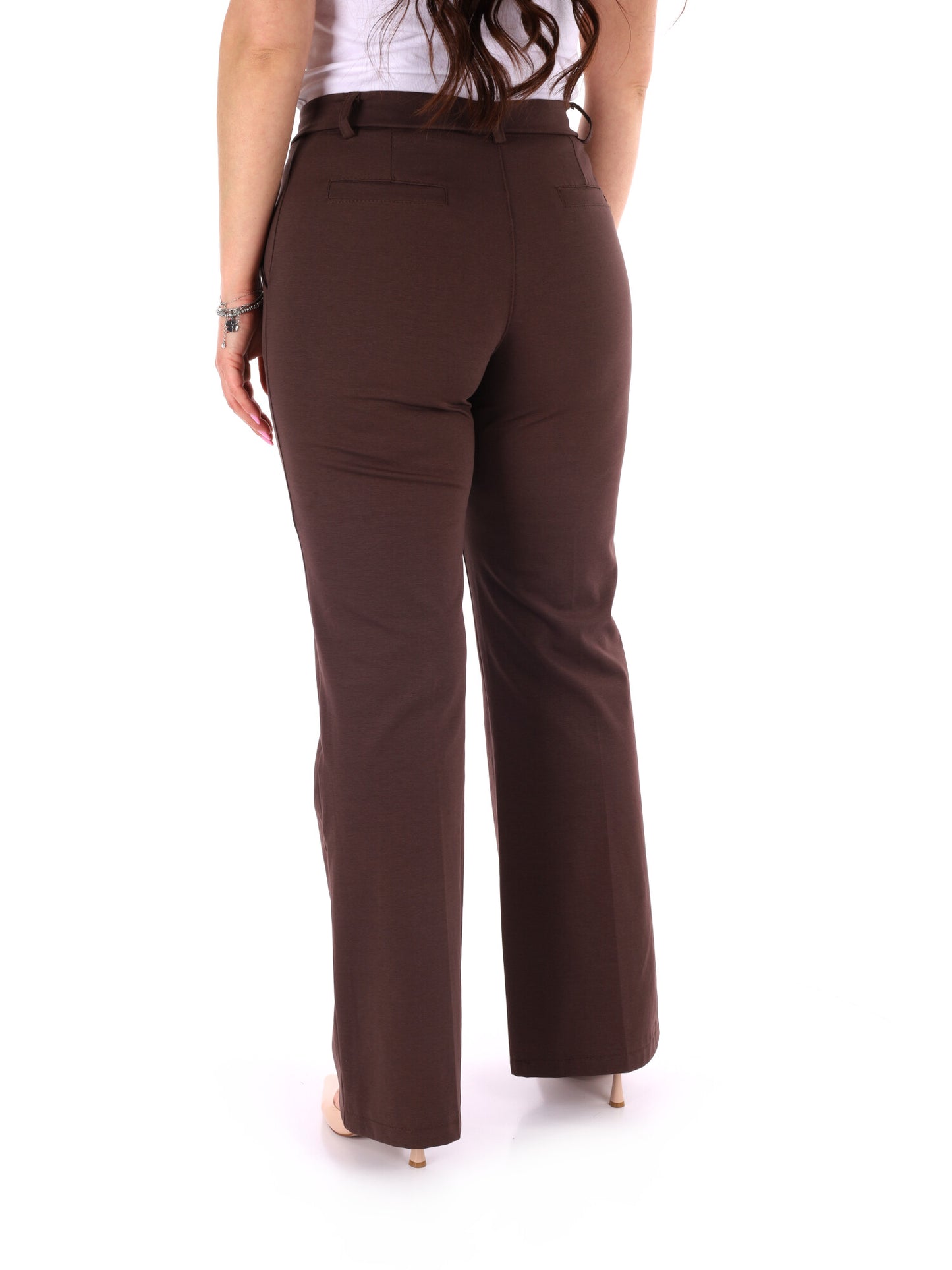Pantalone elegante Miss Love marrone da donna, vestibilità regular