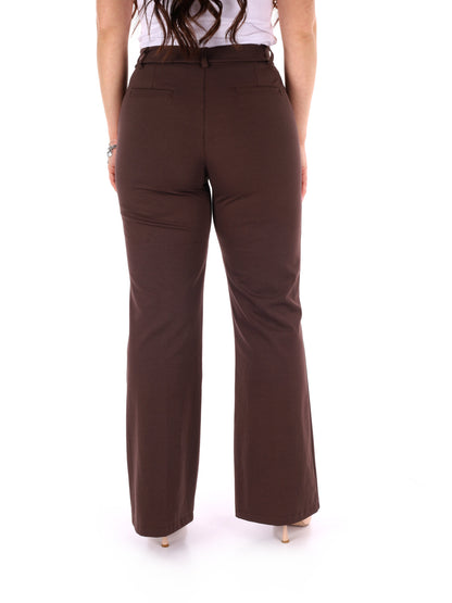 Pantalone elegante Miss Love marrone da donna, vestibilità regular