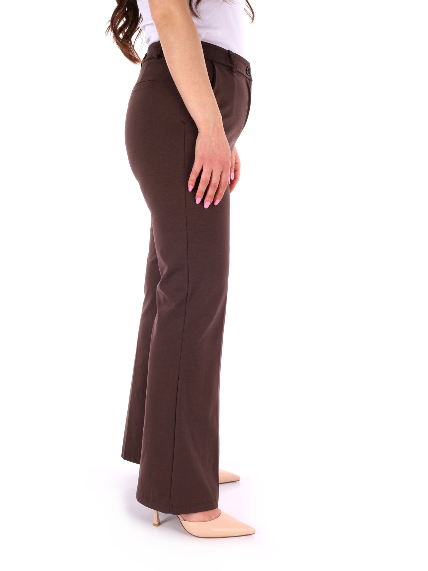 Pantalone elegante Miss Love marrone da donna, vestibilità regular