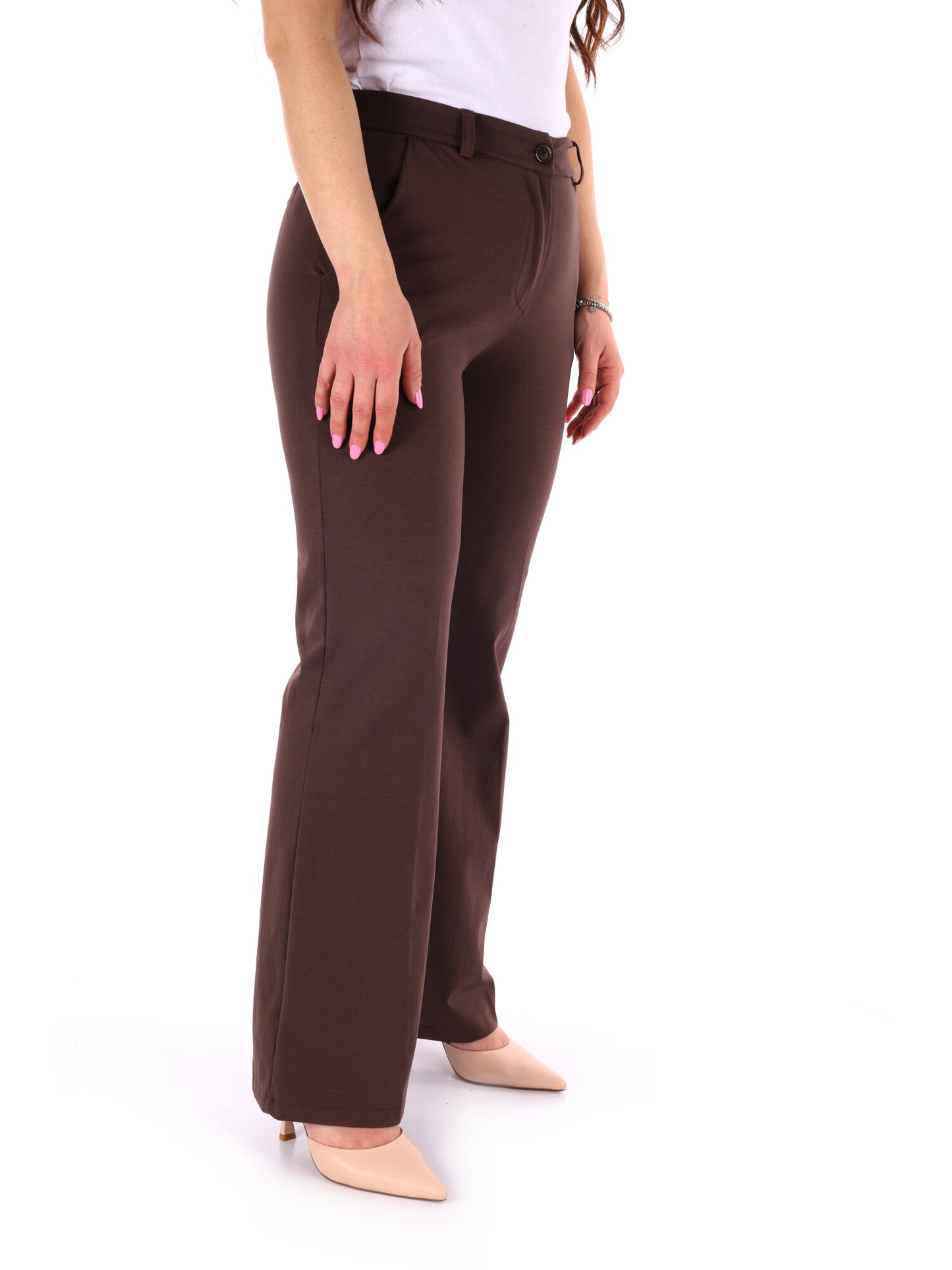 Pantalone elegante Miss Love marrone da donna, vestibilità regular