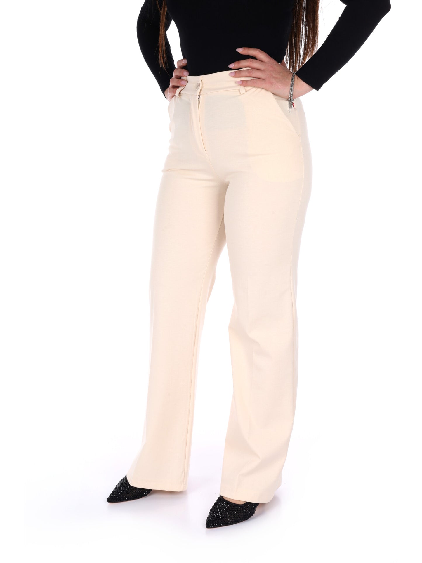 Miss Love eleganti pantaloni donna color crema per primavera estate