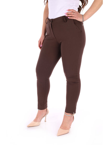 Pantaloni skinny da donna Miss Love in cotone marrone cioccolato