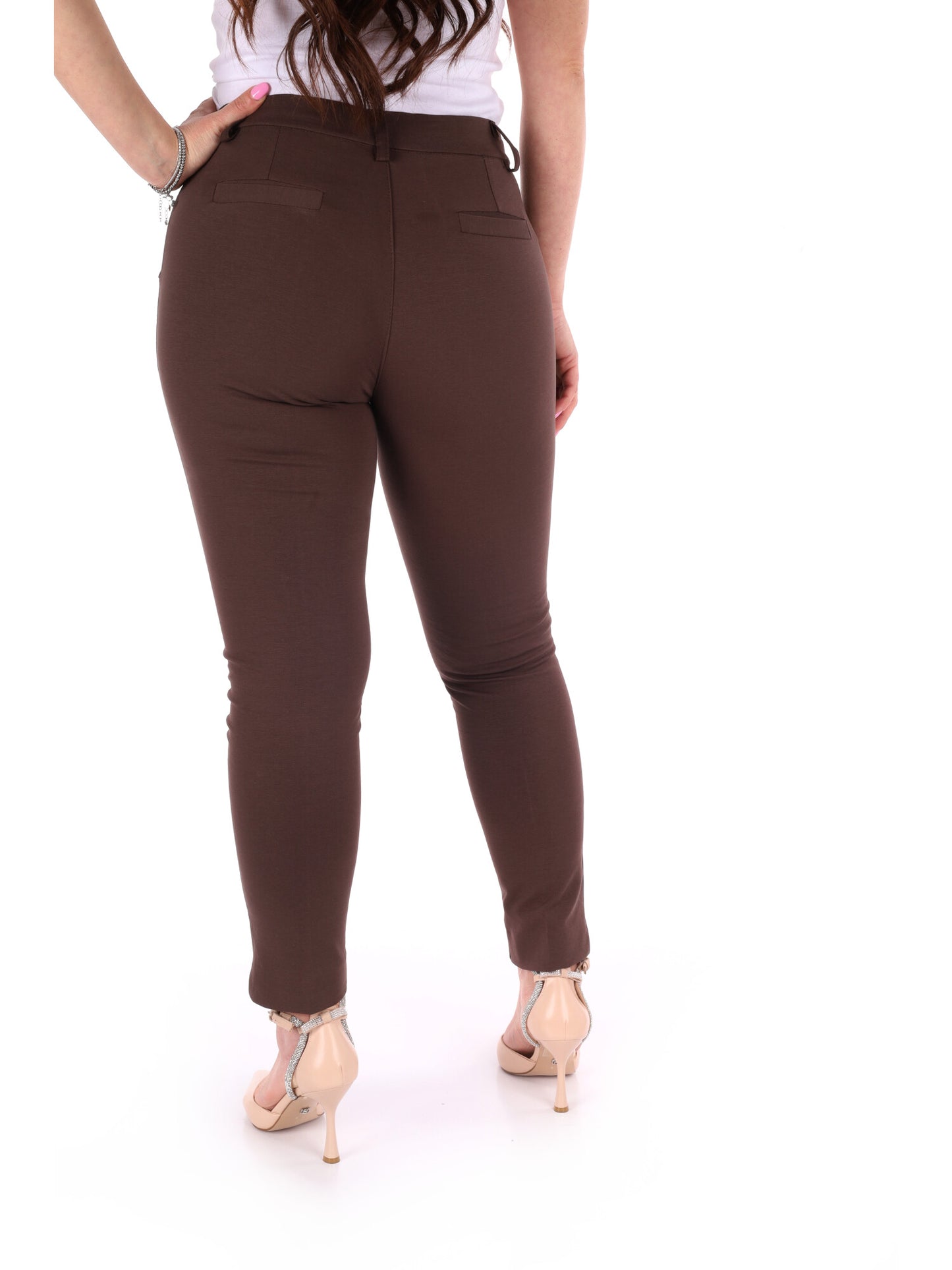 Pantaloni skinny da donna Miss Love in cotone marrone cioccolato