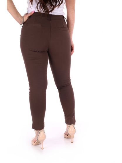 Pantaloni skinny da donna Miss Love in cotone marrone cioccolato