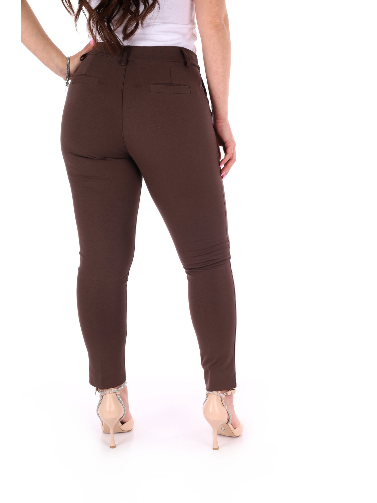 Pantaloni skinny da donna Miss Love in cotone marrone cioccolato