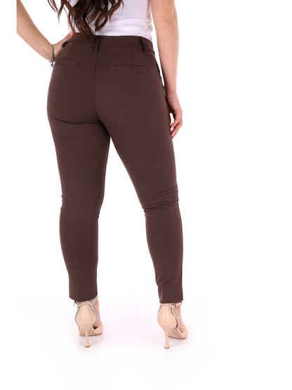 Pantaloni skinny da donna Miss Love in cotone marrone cioccolato