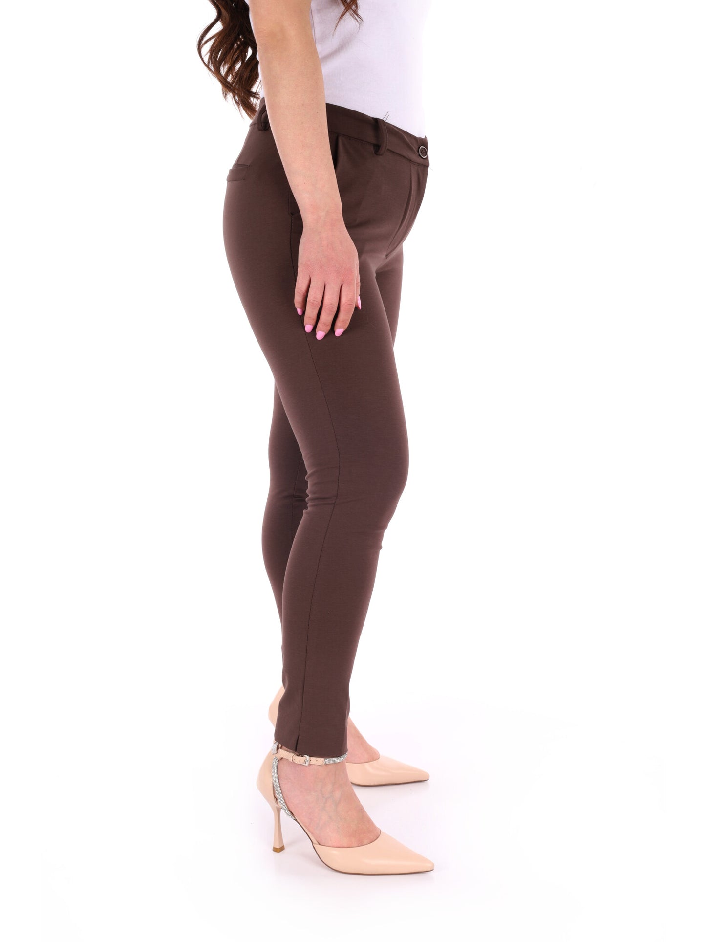 Pantaloni skinny da donna Miss Love in cotone marrone cioccolato