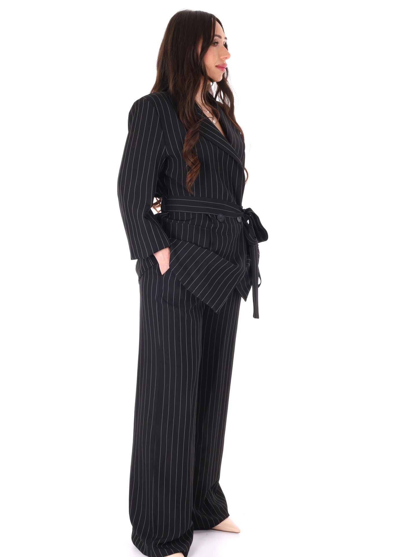 Completo tailleur nero gessato Miss Love elegante da donna