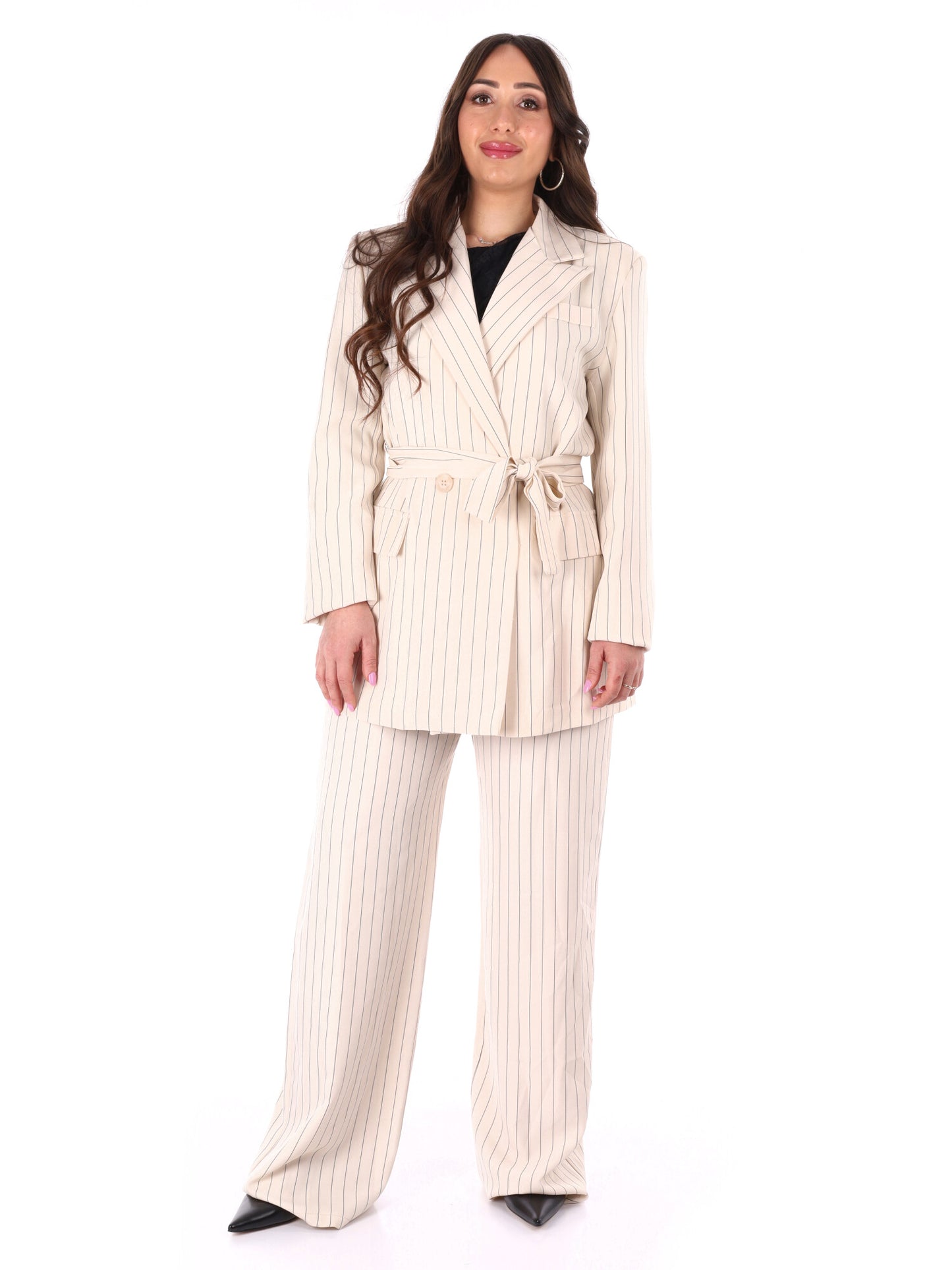 Completo tailleur panna gessato elegante da donna Miss Love