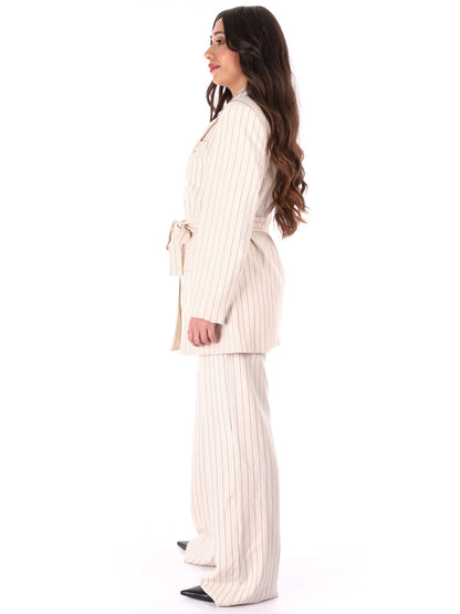 Completo tailleur panna gessato elegante da donna Miss Love