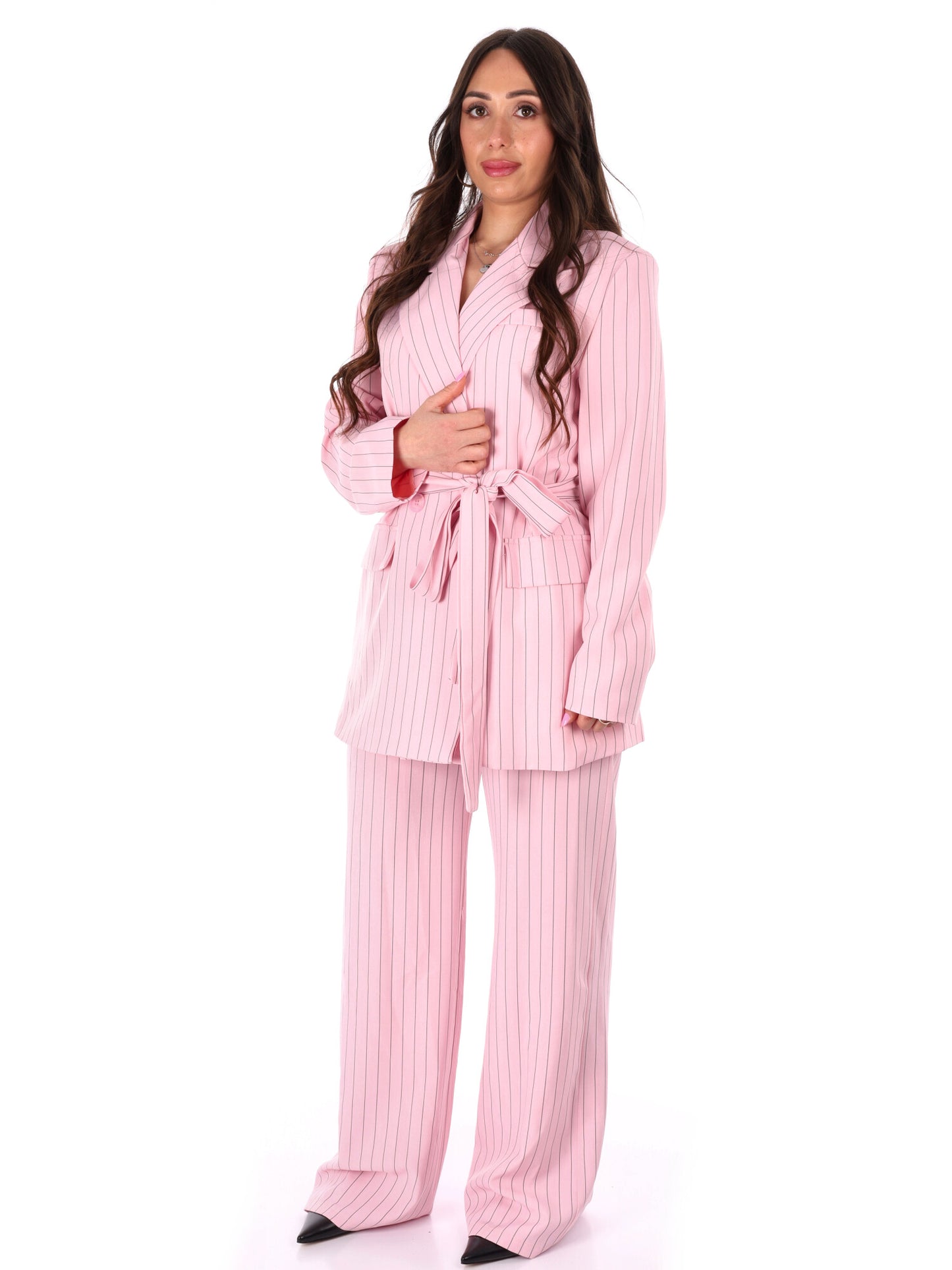 Completo tailleur rosa gessato elegante da donna Miss Love