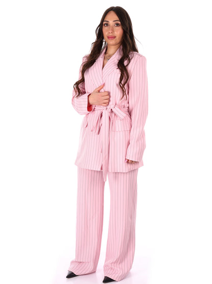 Completo tailleur rosa gessato elegante da donna Miss Love