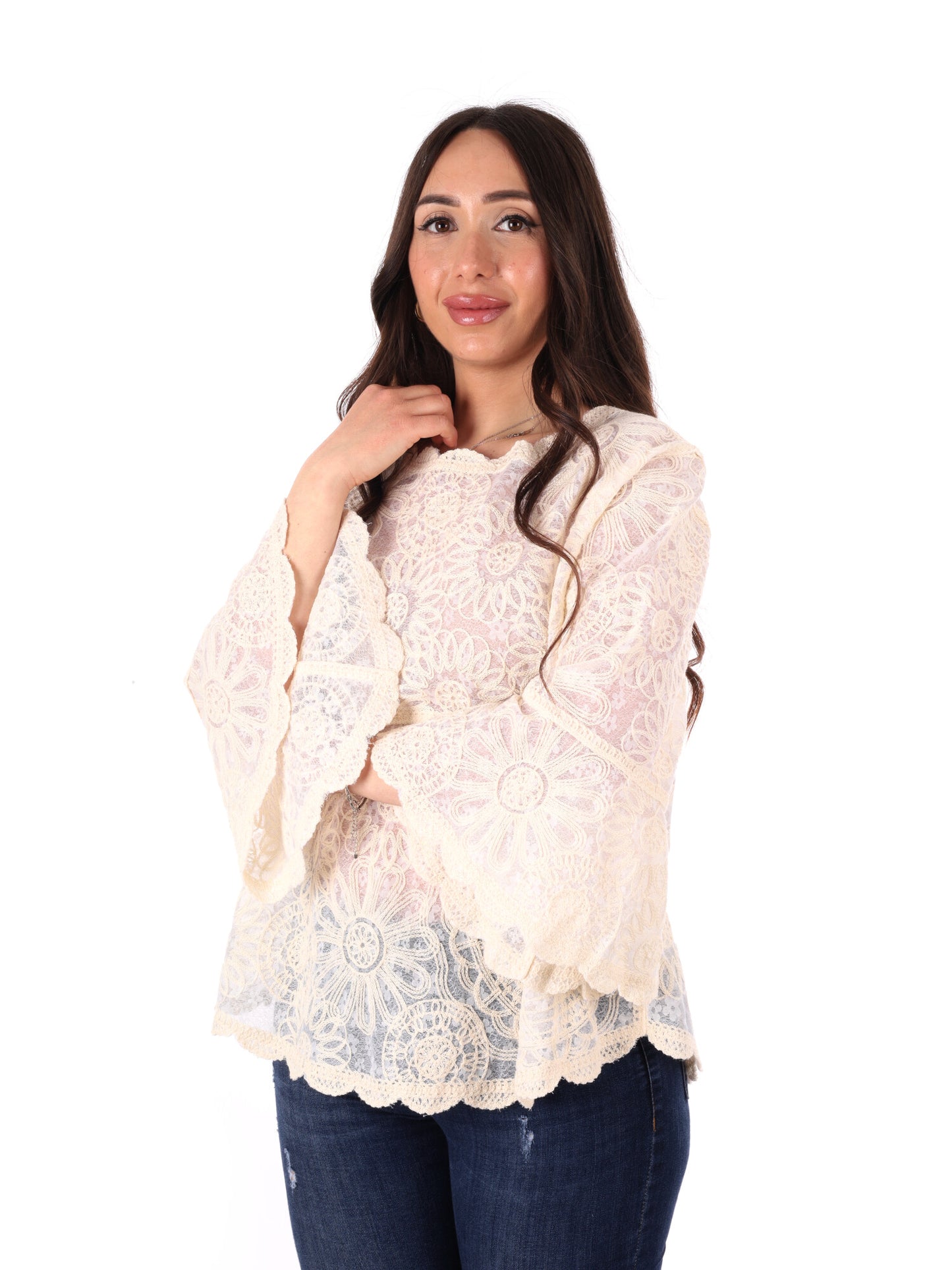 Blusa elegante Miss Love beige da donna per la primavera estate