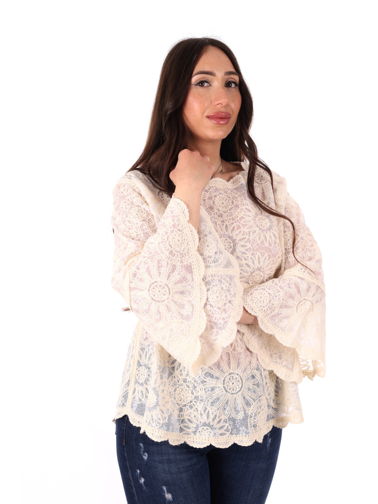 Blusa elegante Miss Love beige da donna per la primavera estate