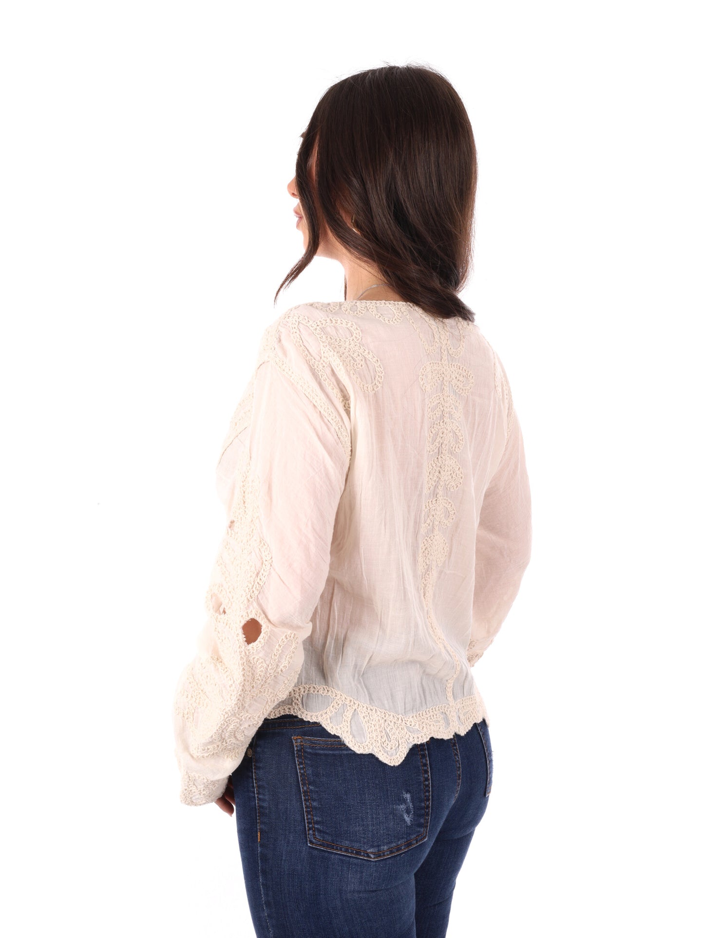 Miss Love blusa elegante beige senza maniche in pizzo da donna