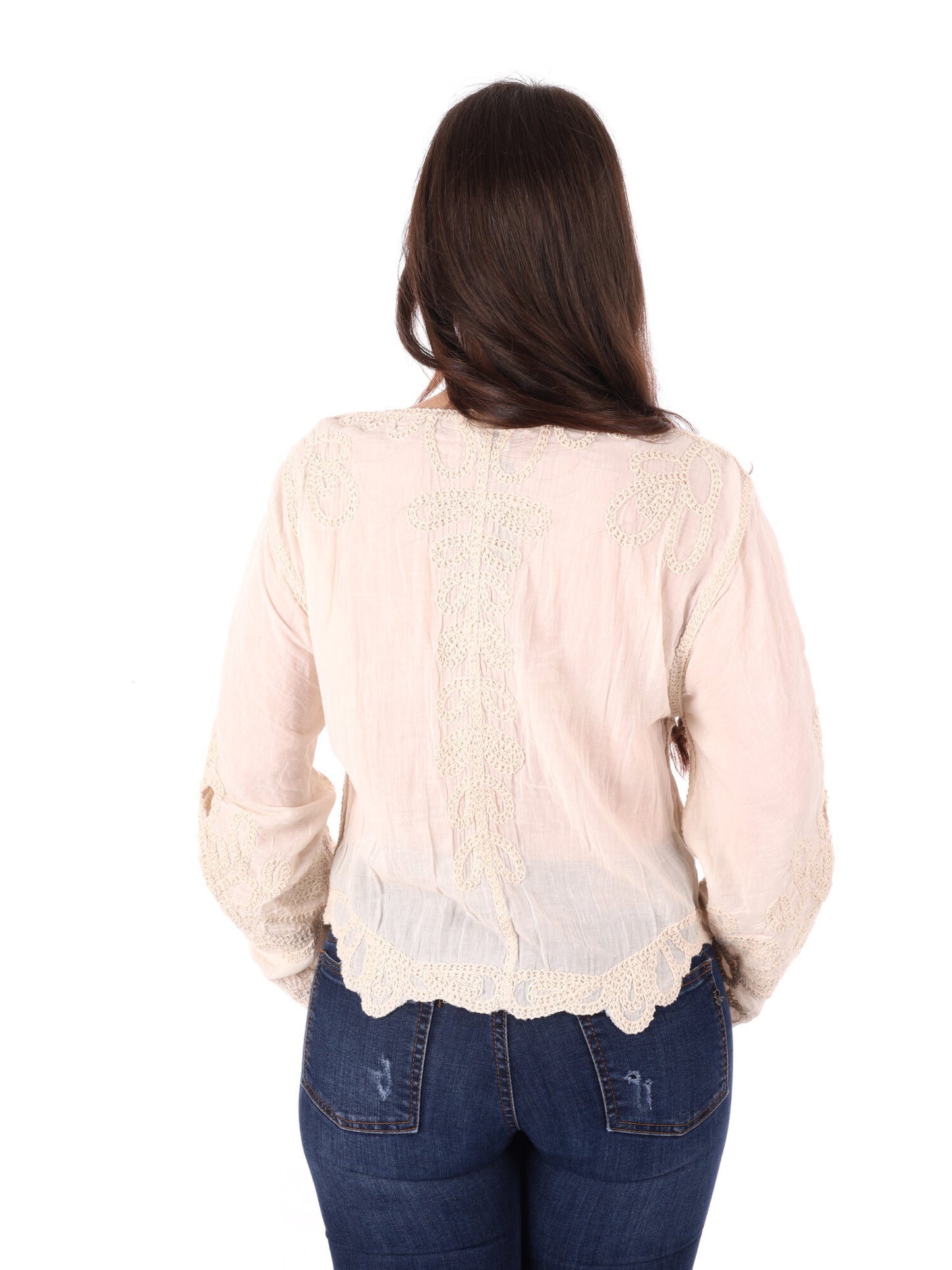 Miss Love blusa elegante beige senza maniche in pizzo da donna