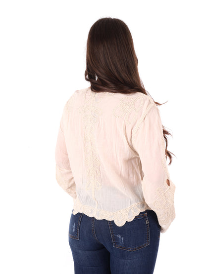 Miss Love blusa elegante beige senza maniche in pizzo da donna