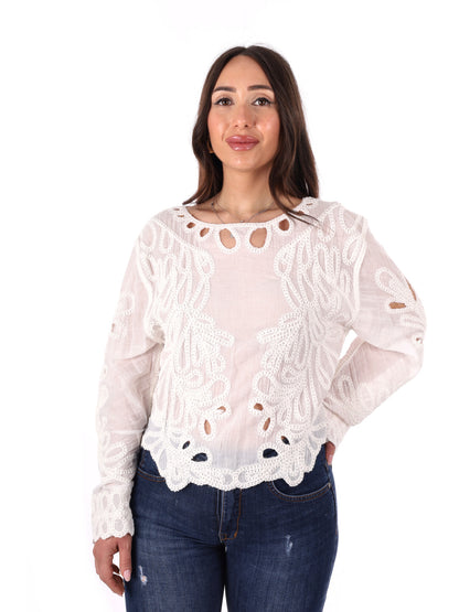 Miss Love blusa elegante crema da donna per primavera estate